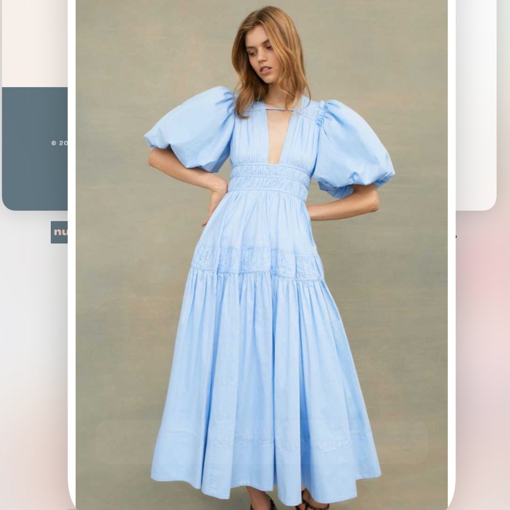 Aje Falling water Gathered Cotton Midi Dress in Blue